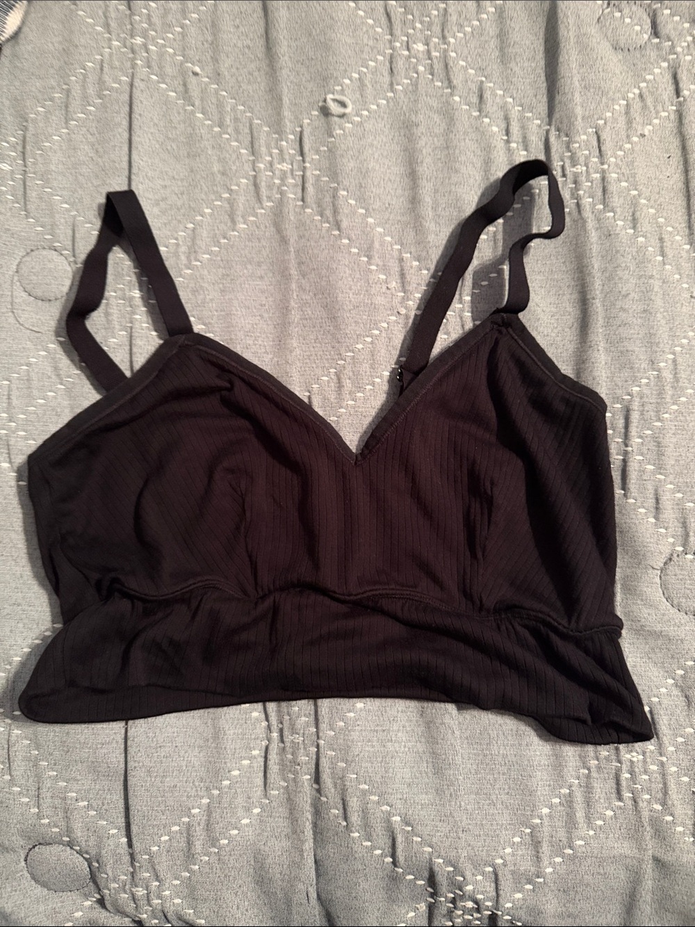 Auden Black Ribbed V-Neck Bralette
